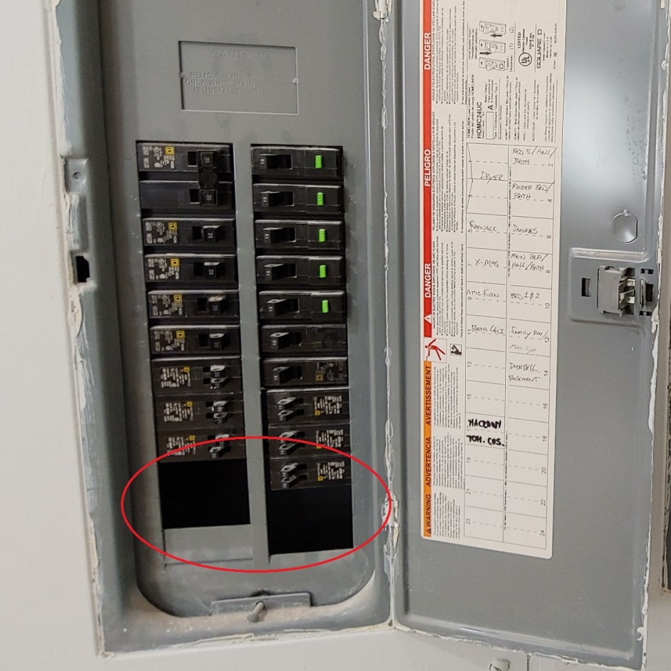 Missing Knockouts in Electrical Panel